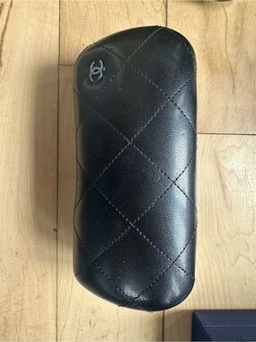 CHANEL Black Quilted Leather Eyewear Case with CC Logo